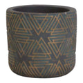 Grey/Gold Cement Triangle Grid Pot-0