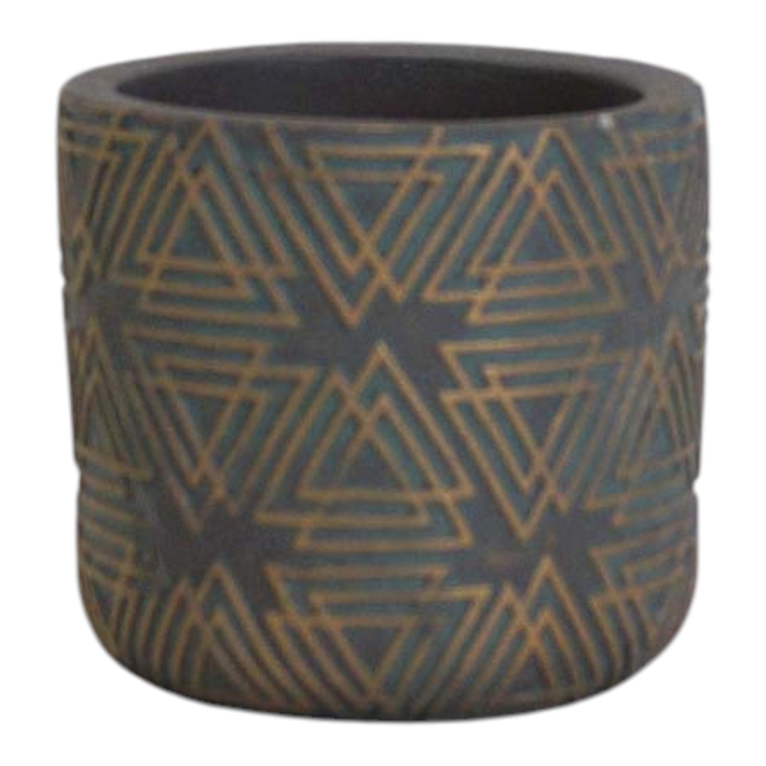 Grey/Gold Cement Triangle Grid Pot-0