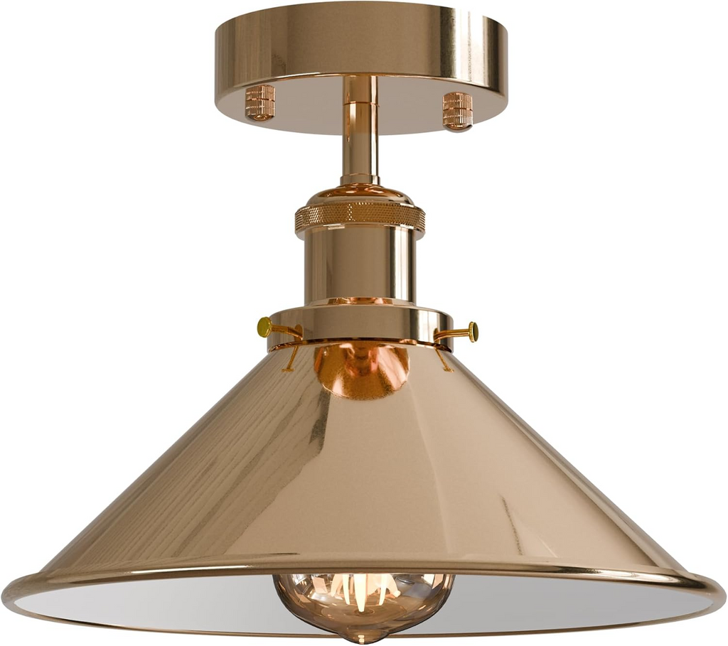 French Gold Vintage Industrial Flush Mount Metal Ceiling Light~2603-2