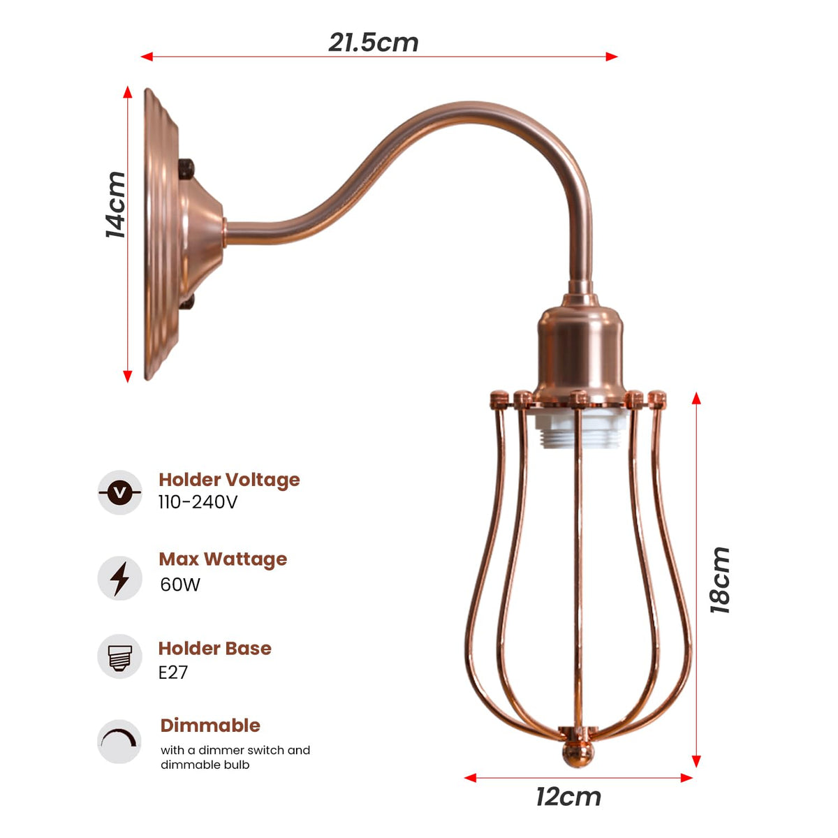 Industrial Metal arm Wall Sconce E27 Copper Light Fixture ~ 6058-1