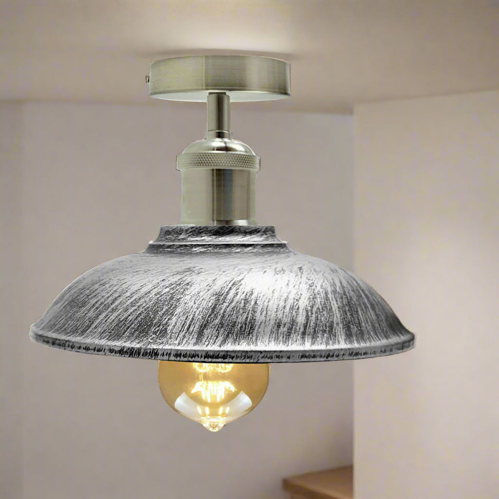 Vintage Semi Flush Ceiling Light Industrial Metal Bowl Fitting E27~1833-7