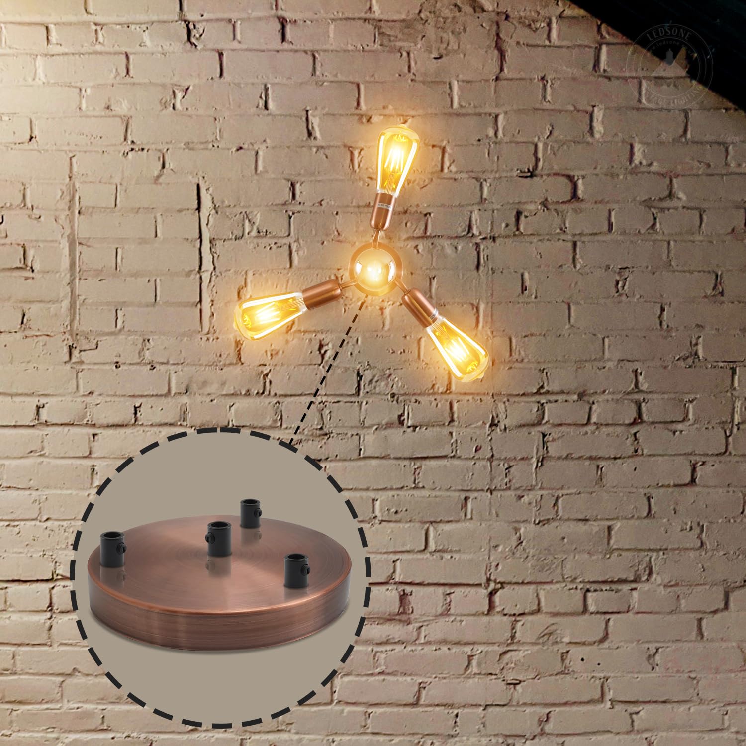 4 Outlet Copper Metal Ceiling Rose 120mm Side Fitting Plate~2880-2