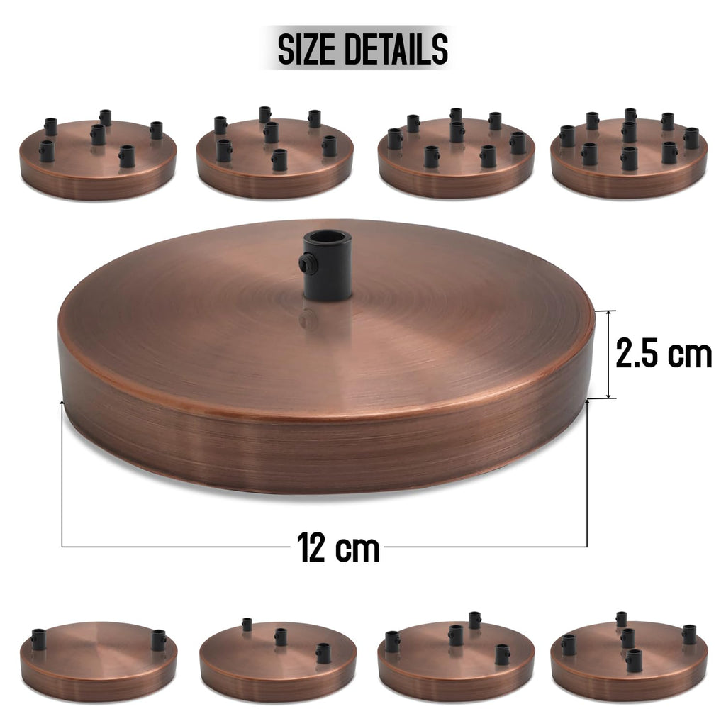 4 Outlet Copper Metal Ceiling Rose 120mm Side Fitting Plate~2880-3
