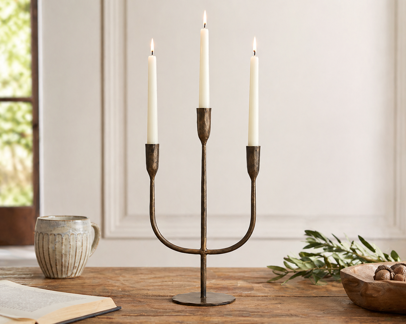 Camille Iron Candelabra – Rustic 3-Arm Black Trident Candlestick-0