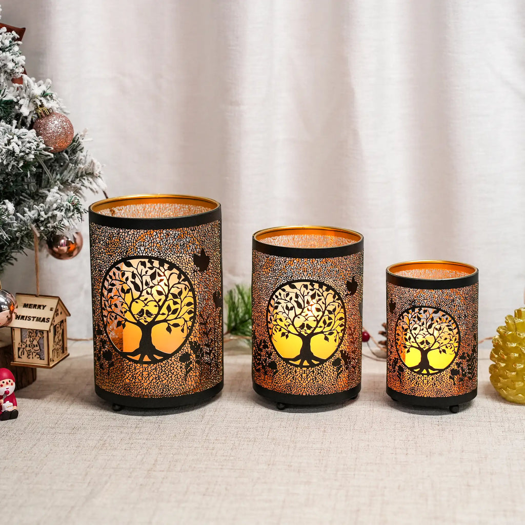 7" H Etched Metal Candle Holder Christmas Decorations Lantern-2