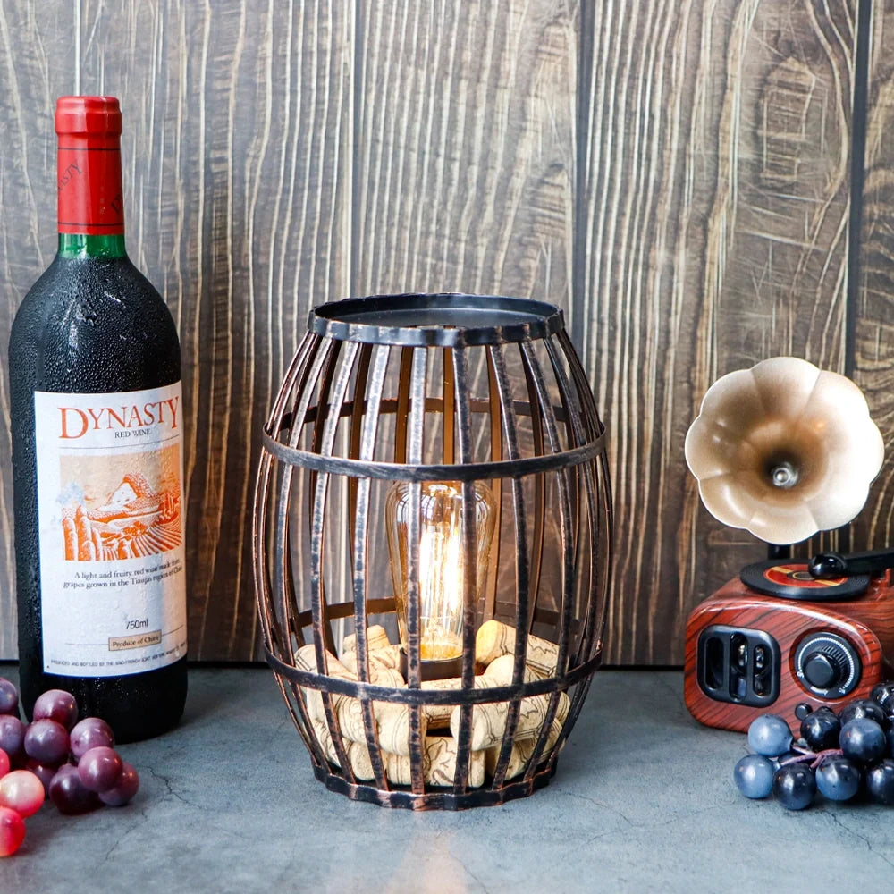 8"H Cordless Metal Wine Barrel Lamp(Black Brushed Gold)-1