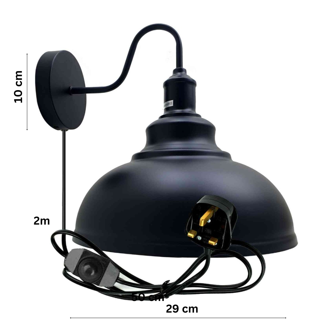 2m Black Plug In Wall Light with Dimmer ~6448-1