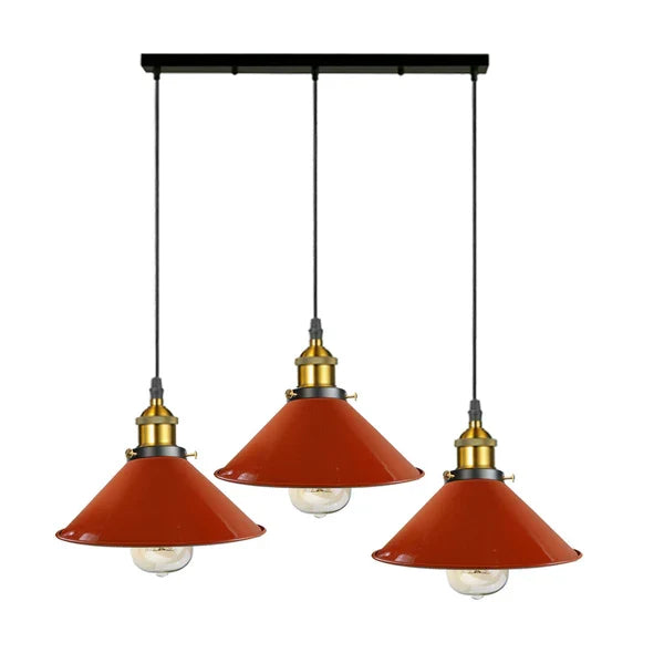 Retro 3-Way Rectangle Base Multi-Pendant Light Industrial Wide Shade~5306-9