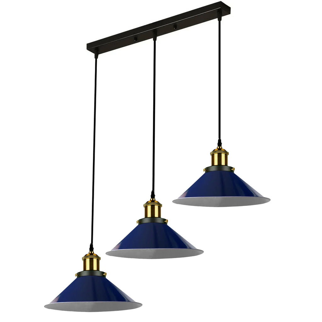 Retro 3-Way Rectangle Base Multi-Pendant Light Industrial Wide Shade~5306-5