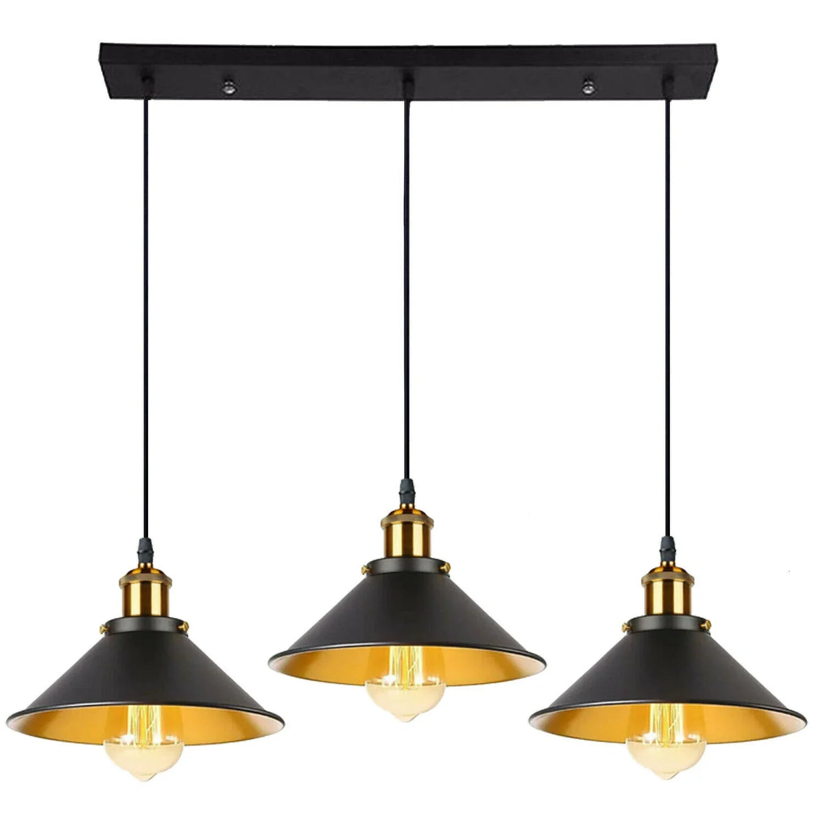 Retro 3-Way Rectangle Base Multi-Pendant Light Industrial Wide Shade~5306-11