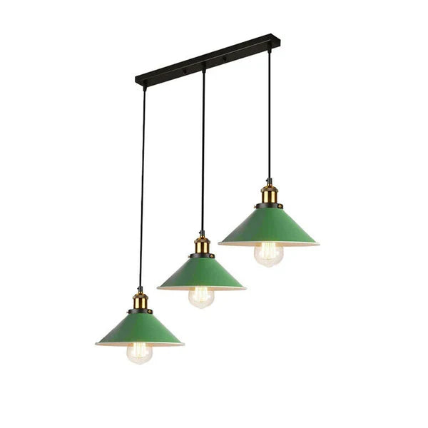 Retro 3-Way Rectangle Base Multi-Pendant Light Industrial Wide Shade~5306-7