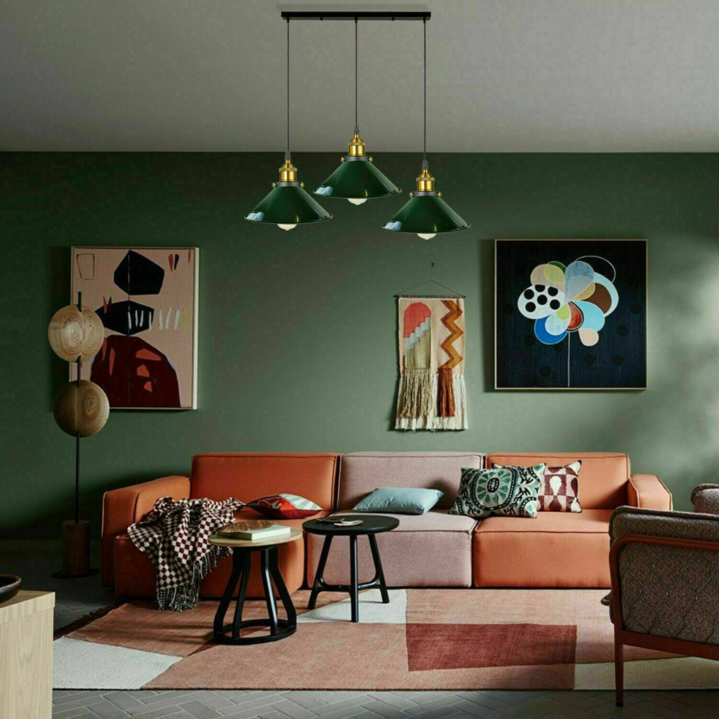 Retro 3-Way Rectangle Base Multi-Pendant Light Industrial Wide Shade~5306-4