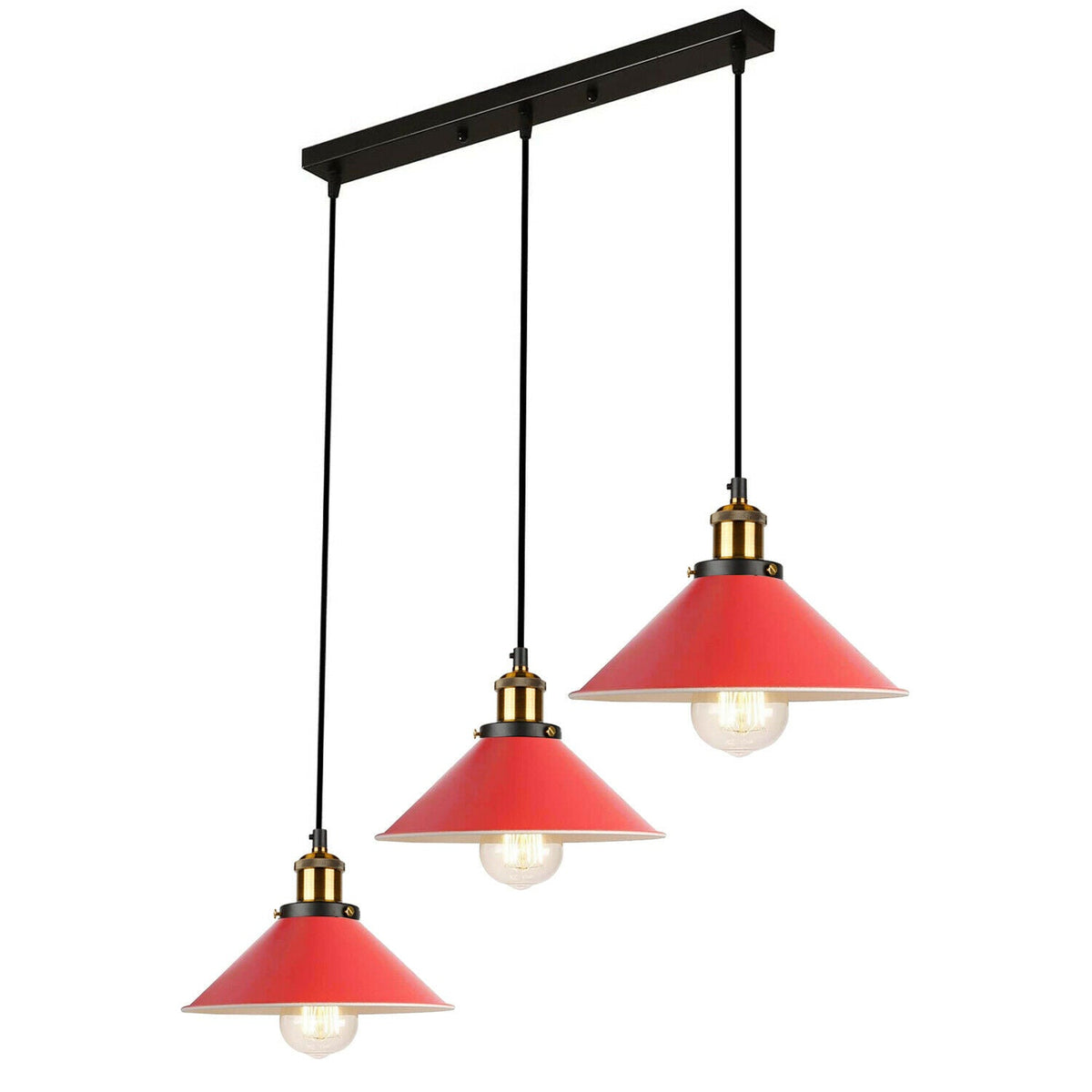 Retro 3-Way Rectangle Base Multi-Pendant Light Industrial Wide Shade~5306-6