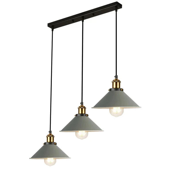 Retro 3-Way Rectangle Base Multi-Pendant Light Industrial Wide Shade~5306-10