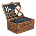 Blue Tweed Fitted Wicker Picnic Basket-0