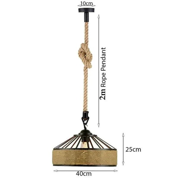 Industrial Hemp Rope Pendant Ceiling Light with FREE BULB~5082