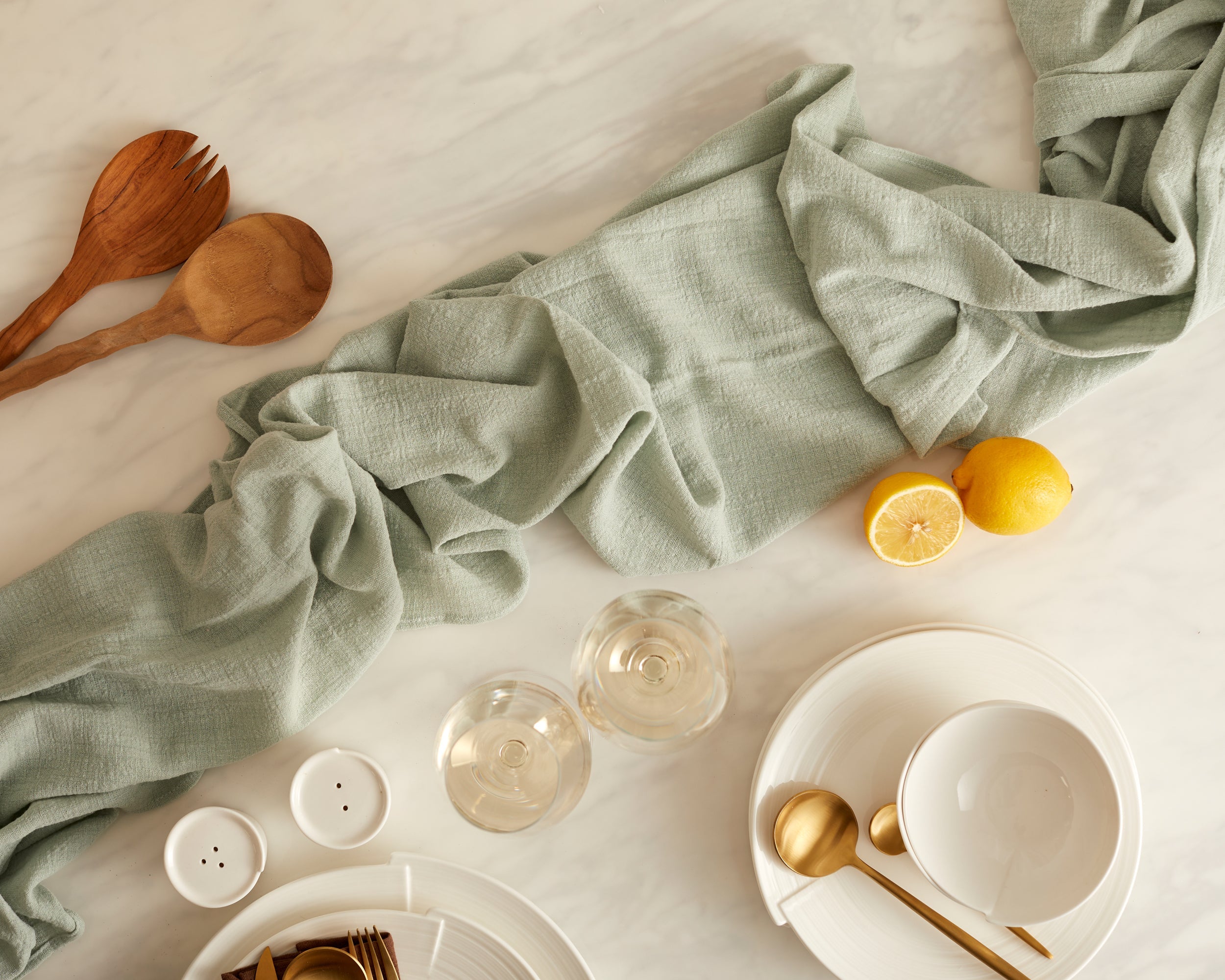 Ona Green Cotton Gauze Table Runner-0