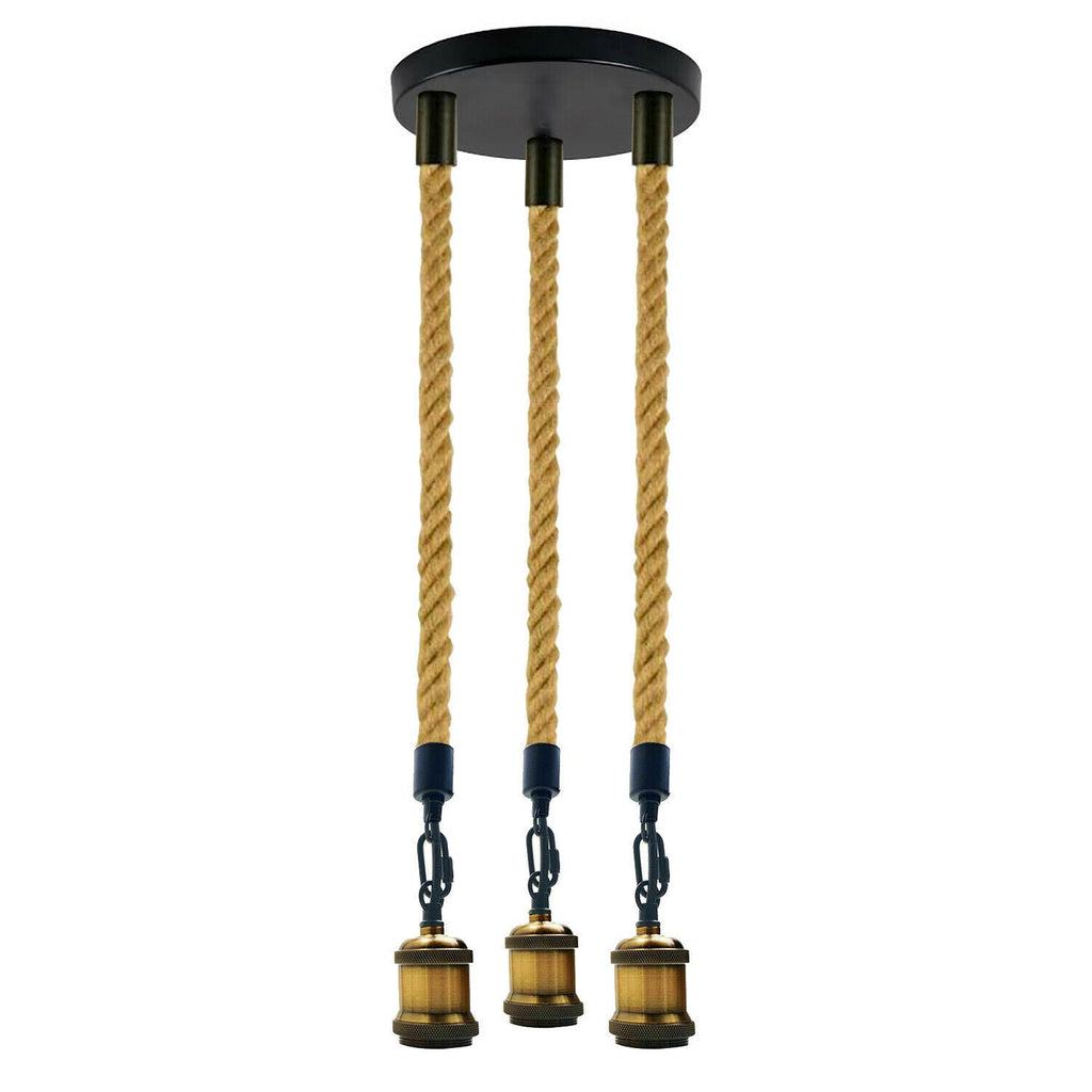 Hemp Rope 3 Head Pendant Ceiling Light Retro Lamp~1931-1