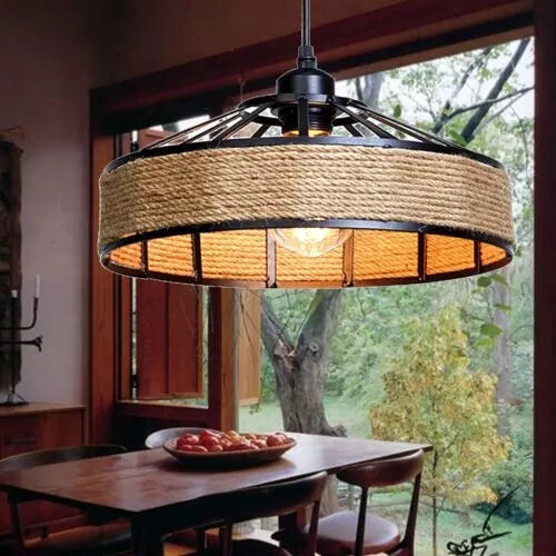Rattan Style Boho Hemp Lampshade E27 Eco-friendly Lighting~5941-2