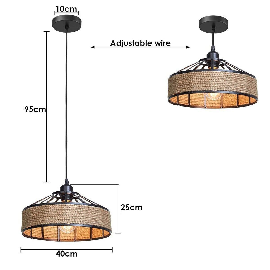 Vintage Industrial Hemp Rope Cage Pendant Lamp E27 Adjustable~5949-2