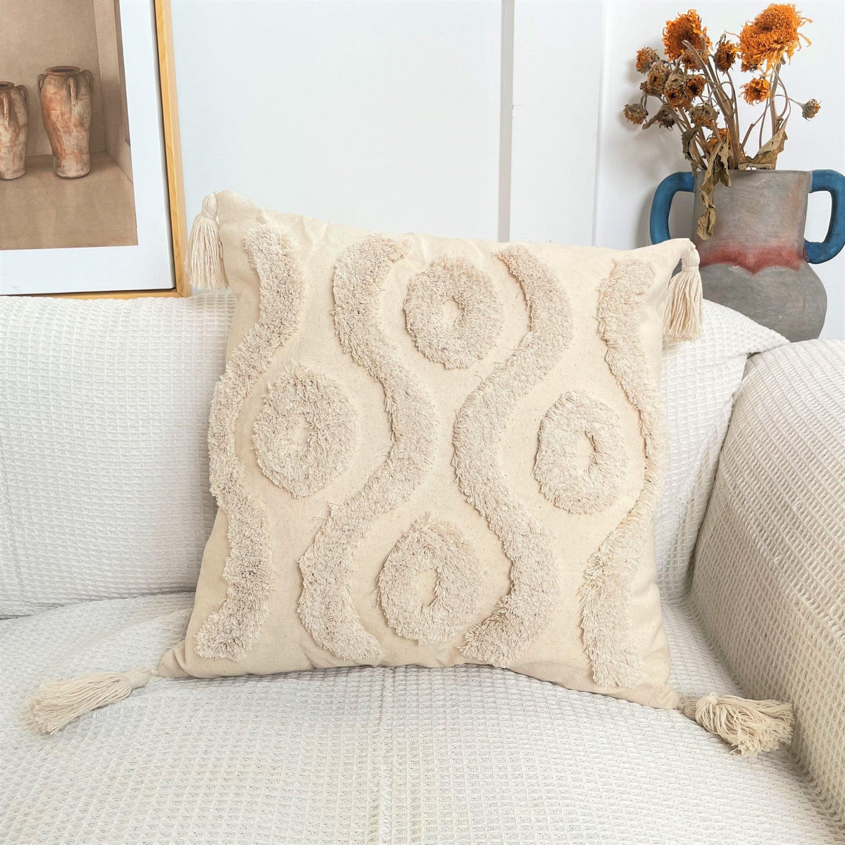 Boho Cotton Cushion Cover with Tassels | Tufted Design - 45x45cm Home Decoration