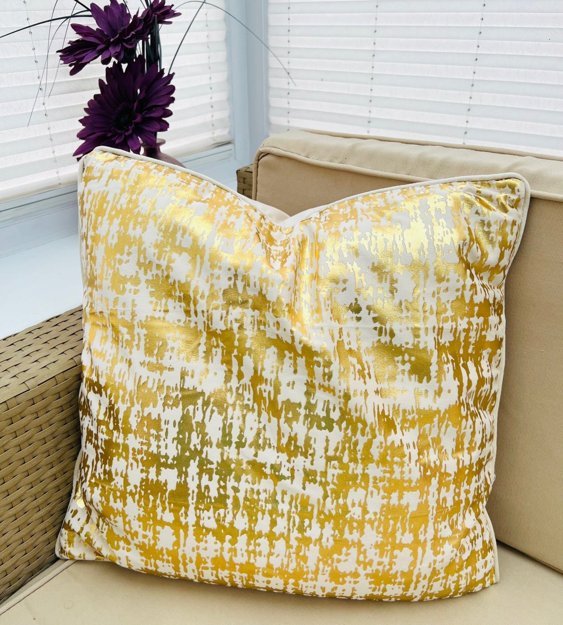 Gold Abstract Velvet Cushion Cover (18x18" - 45x45 cm)-3