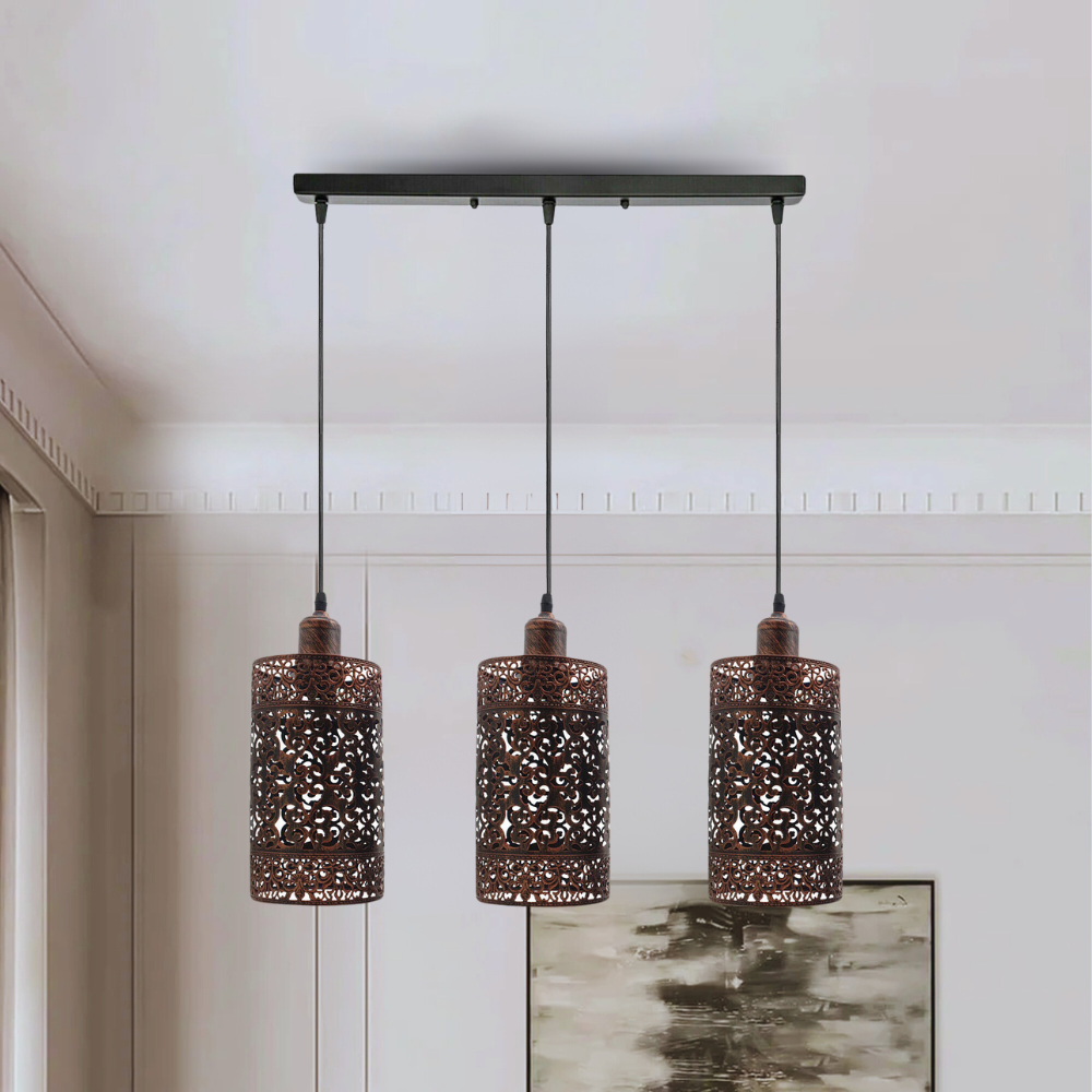 Industrial 3 Way Retro Brushed Copper Cage Ceiling Hanging Pendant Shade E27~3756-0