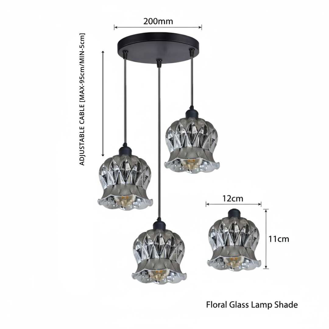 Vintage Floral Glass 3-Light Cluster Pendant | Adjustable Ceiling Light ~6420-1