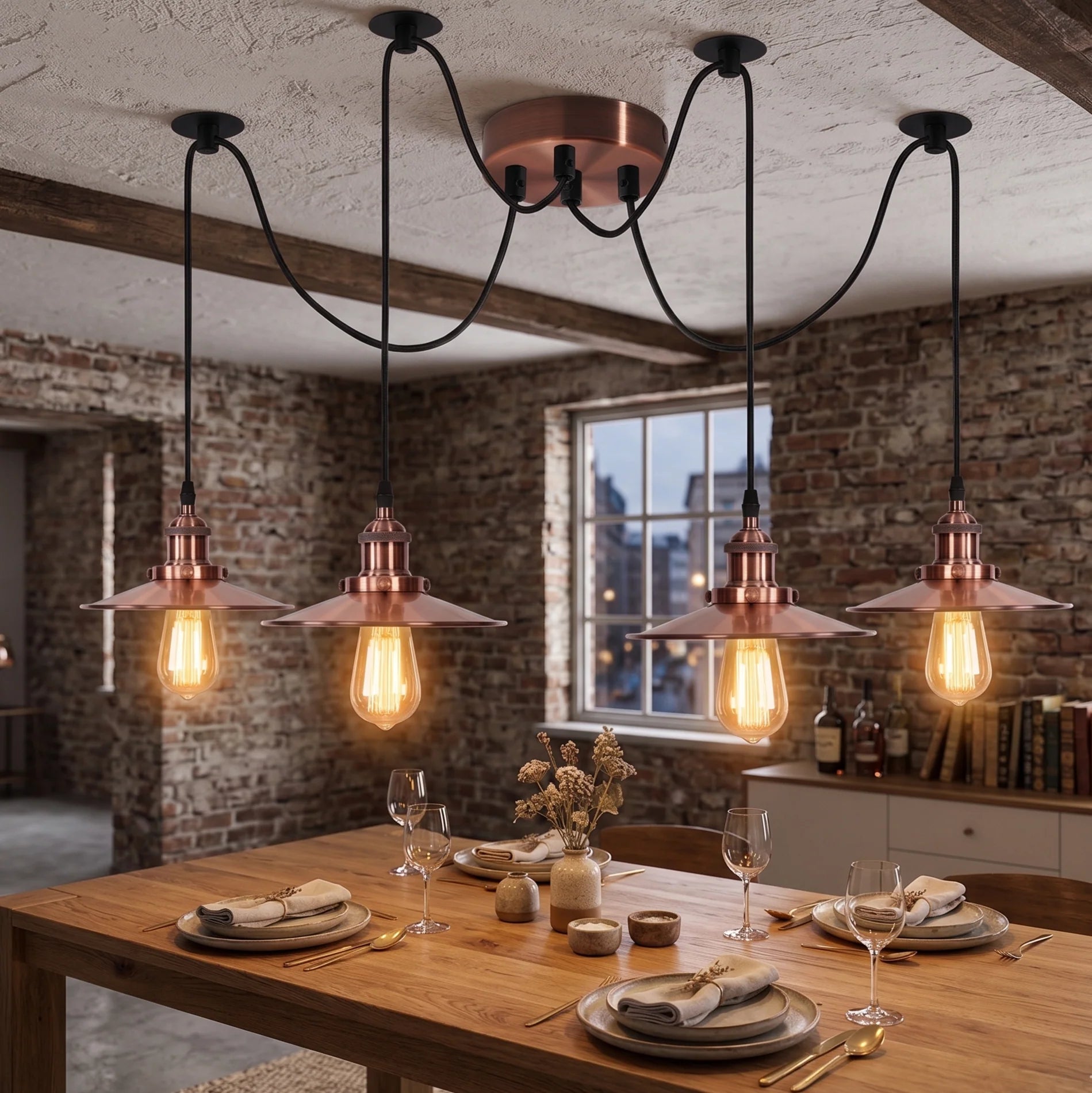 Industrial Spider Pendant Light 4 Head E27 Adjustable Ceiling Fitting~6411-0