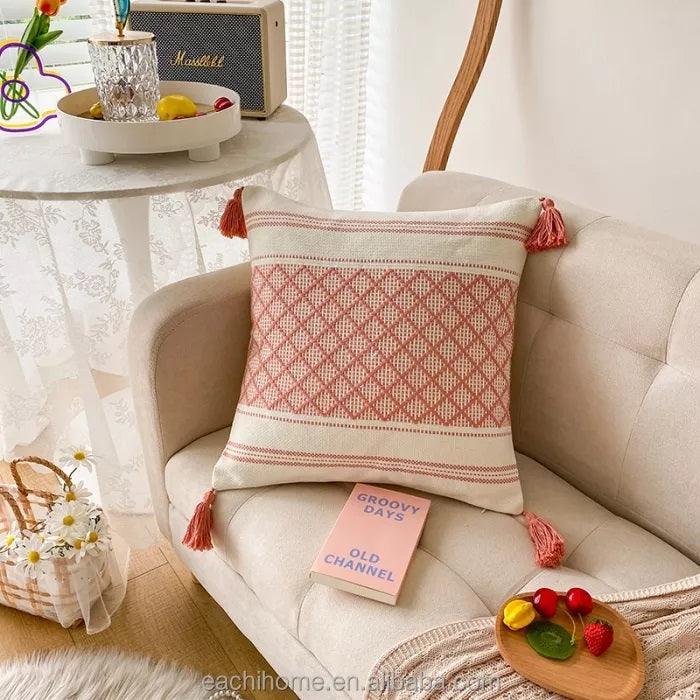 Moroccan Boho Tassel Cushion Cover | Woven Tufted Design - 45x45cm Home Décor-2