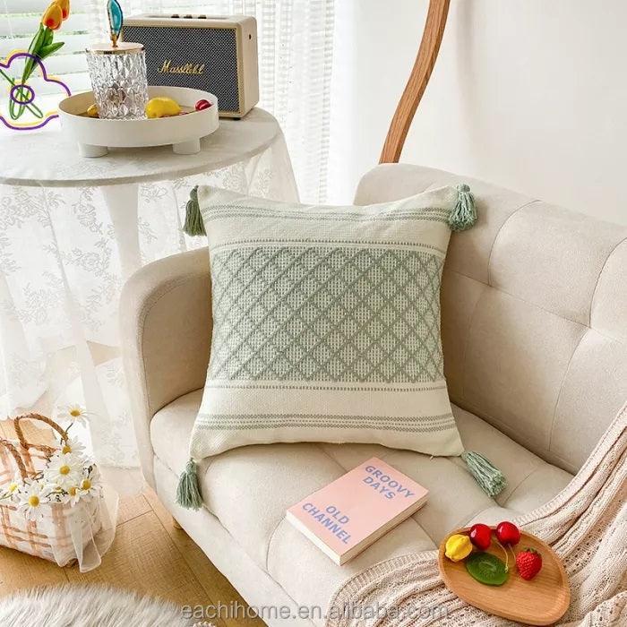 Moroccan Boho Tassel Cushion Cover | Woven Tufted Design - 45x45cm Home Décor-3