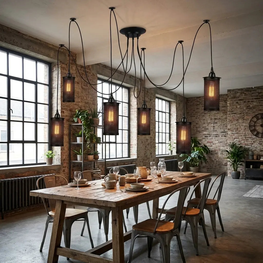 Industrial Spider Chandelier 6 Way Adjustable E27 Cages~2165