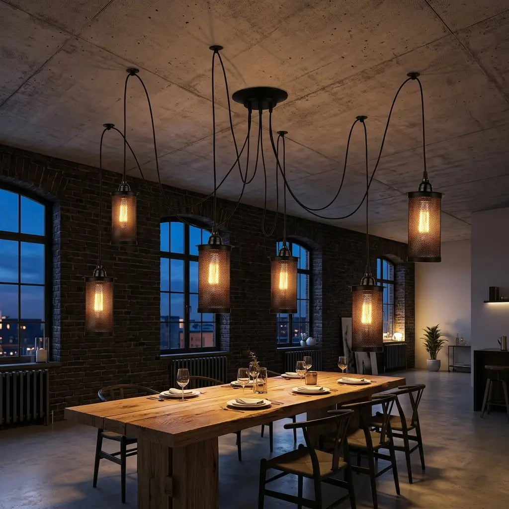 Industrial Spider Chandelier 6 Way Adjustable E27 Cages~2165