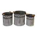 Set of 3 Zinc Planters Flower & Rib Design-0