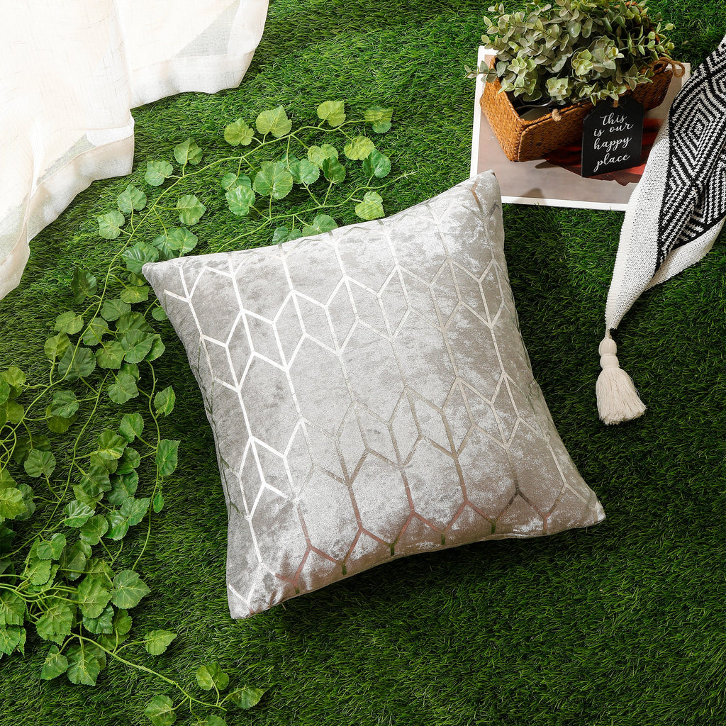 Crushed Ice Velvet Square Cushion Cover - Metallic Sparkle Geometric Design( Silver Grey- 45X45CM )-1
