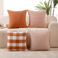 Orange Buffalo Check & Stripe Cushion Covers – Set of 4 Polyester Cushion Covers (45×45 cm)-0