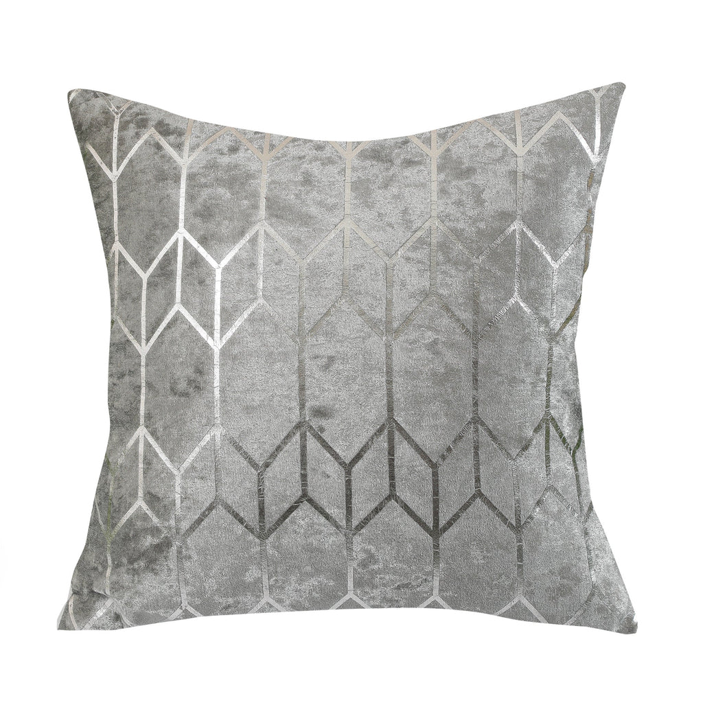Crushed Ice Velvet Square Cushion Cover - Metallic Sparkle Geometric Design( Silver Grey- 45X45CM )-0