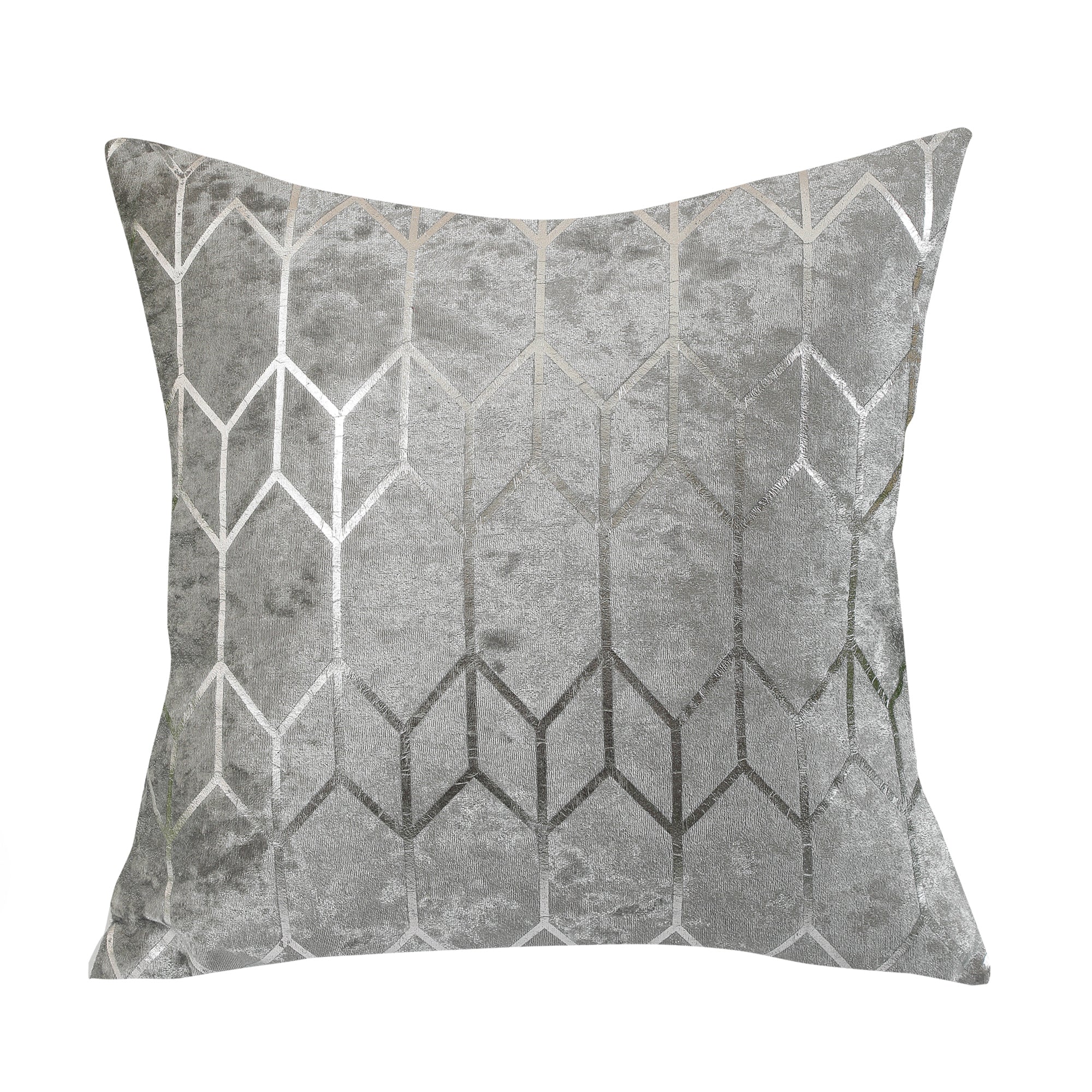 Crushed Ice Velvet Square Cushion Cover - Metallic Sparkle Geometric Design( Silver Grey- 45X45CM )-0