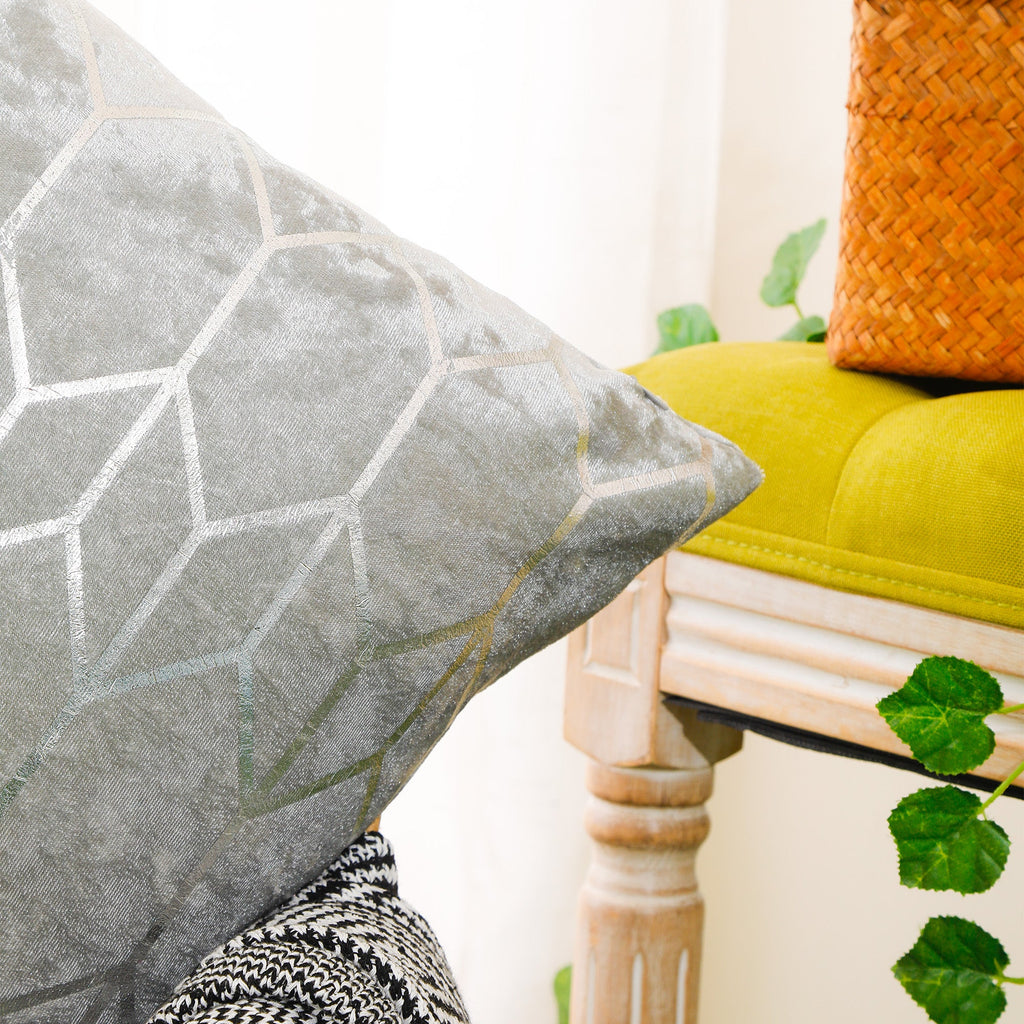 Crushed Ice Velvet Square Cushion Cover - Metallic Sparkle Geometric Design( Silver Grey- 45X45CM )-4