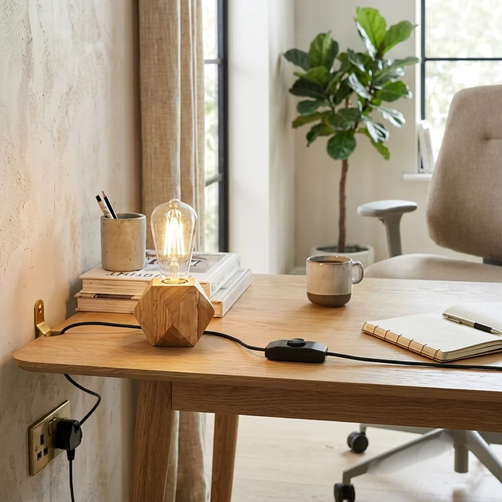 Nordic Wood Table Lamp Base E27 Plug In with Switch~4557-12