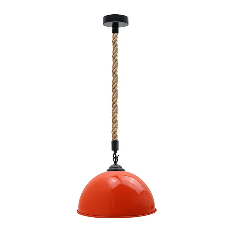 Vintage Metal Dome Hemp Pendant Light – Industrial E27 Ceiling Lamp~5043-5