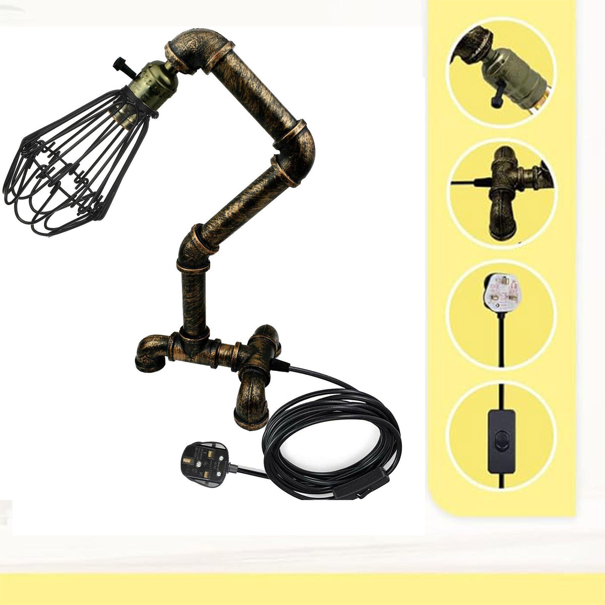 Steampunk Water Pipe Desk Lamp Retro Plugin Lighting ~6091-3