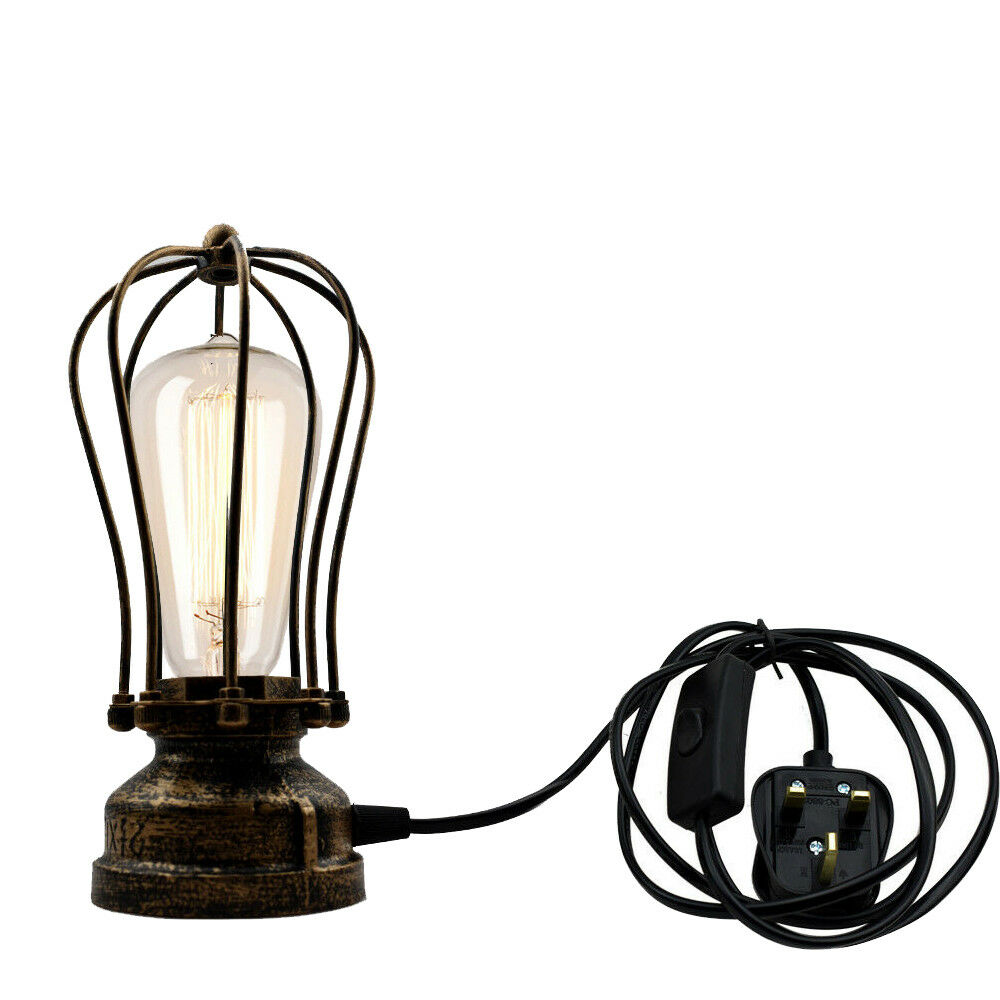 Industrial Steampunk Plug-In Table Lamp E27 Metal Cage~5012-6
