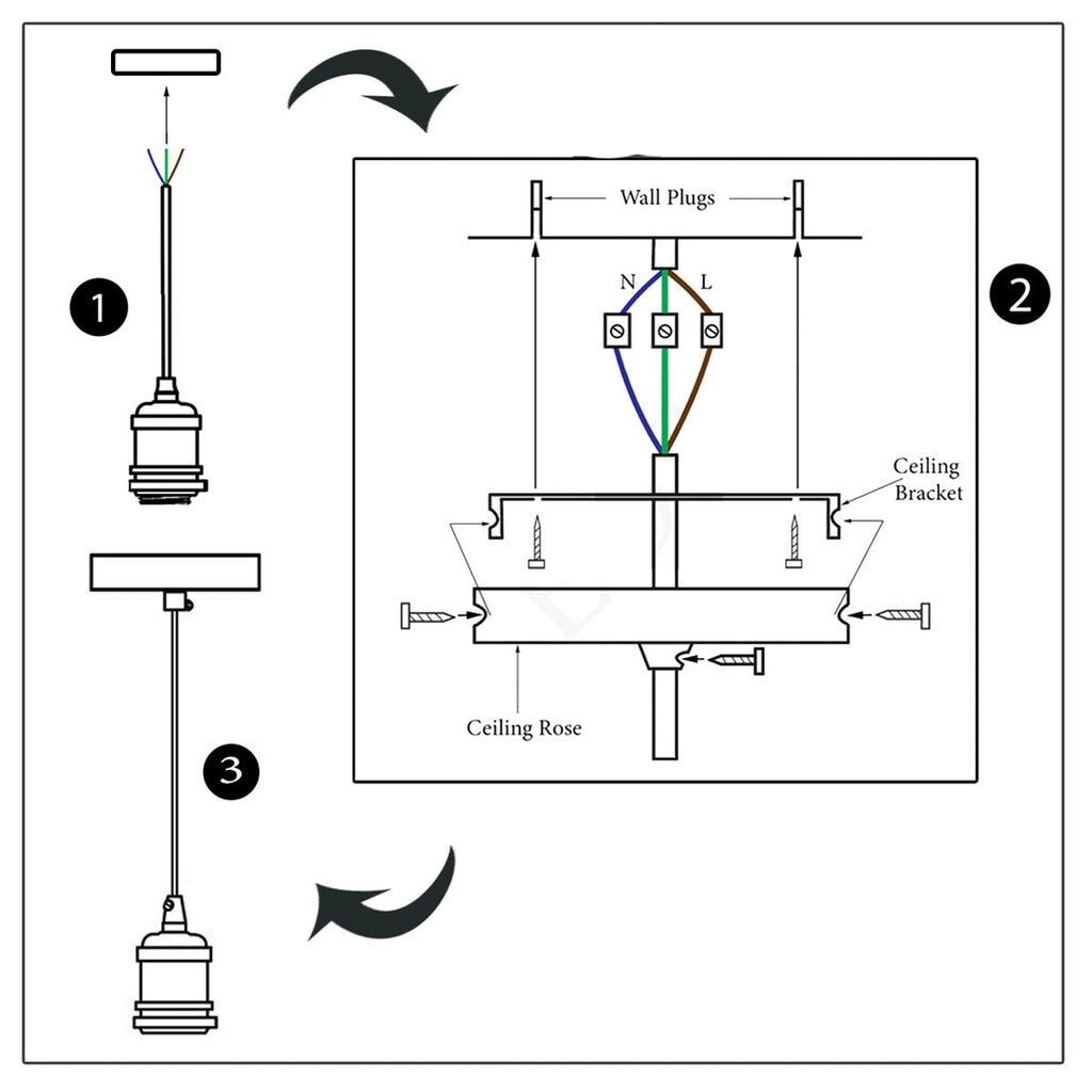 Industrial E27 Pendant Light Fitting 2m Twisted Fabric Cable Metal Rose ~1735-3