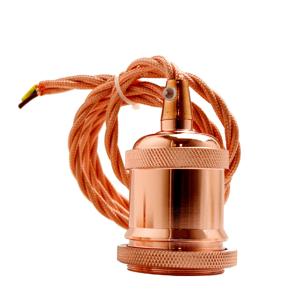 E27 Rose Gold Pendant Light Fitting Ceiling Rose Fabric Cable~2383-2