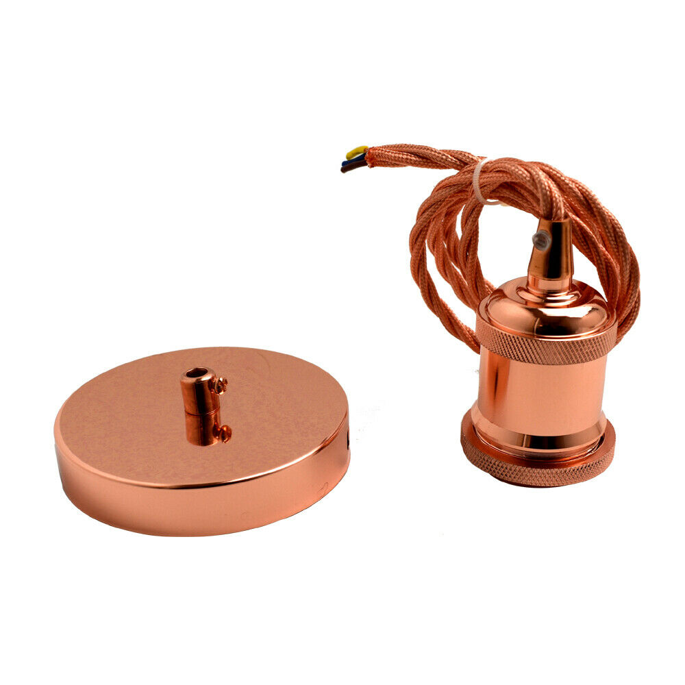 E27 Rose Gold Pendant Light Fitting Ceiling Rose Fabric Cable~2383-3