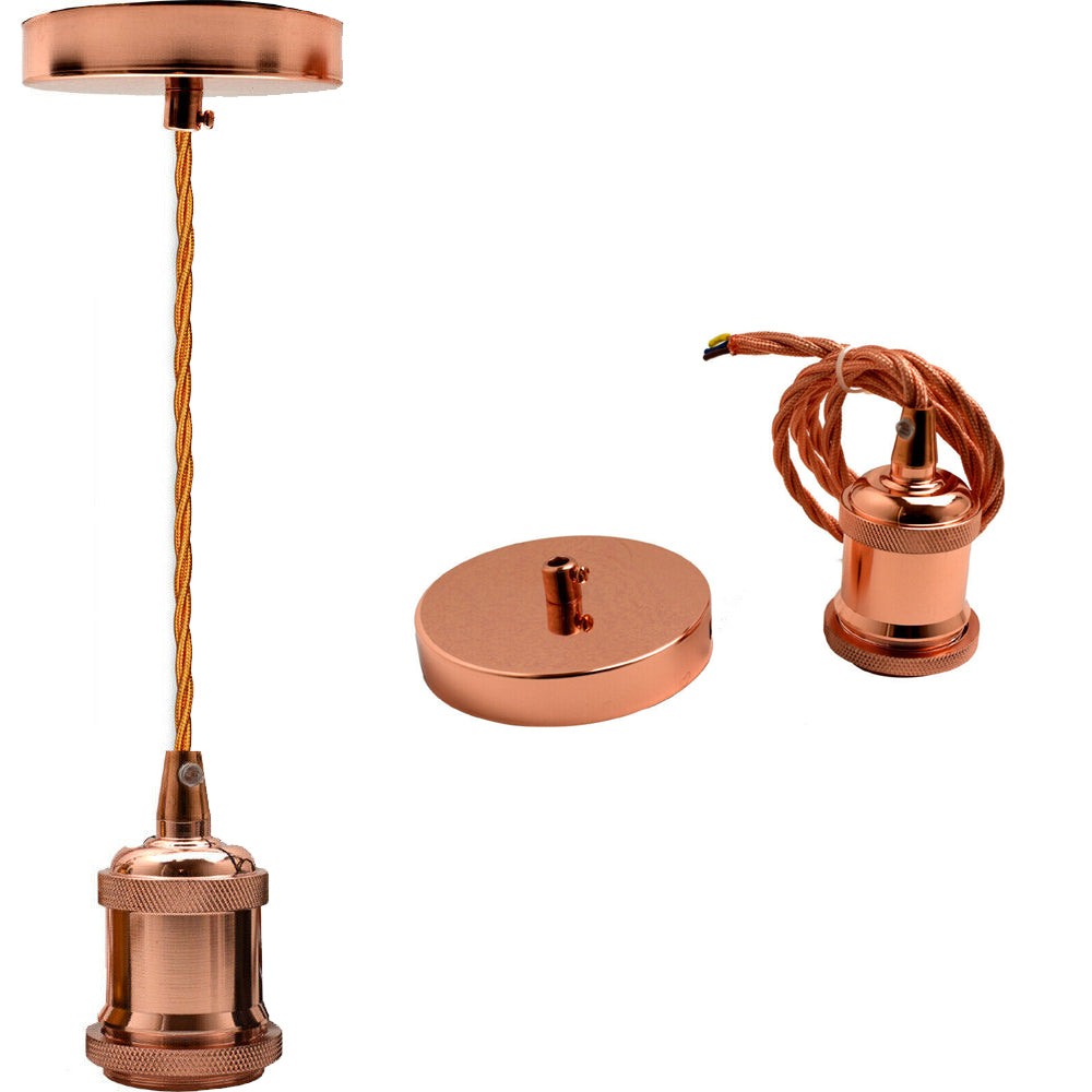 E27 Rose Gold Pendant Light Fitting Ceiling Rose Fabric Cable~2383-1