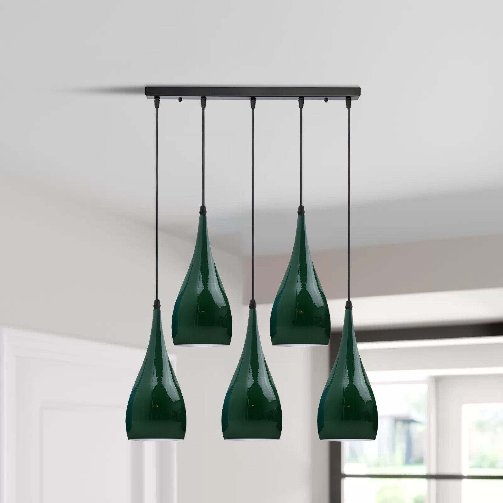 5-Way Linear Teardrop Pendant Light for Kitchen Islands Multi Drop Cluster E27 ~6107-0