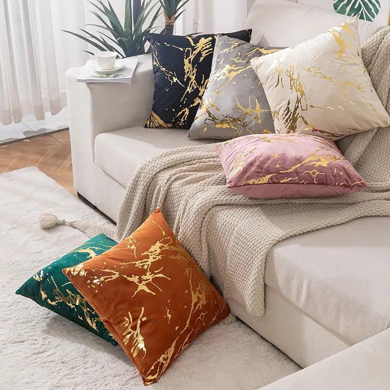 Gold Marble Pattern Design Velvet Cushion Covers 45 x 45 cm - Available in 3 Colours-0