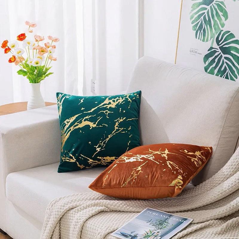 Gold Marble Pattern Design Velvet Cushion Covers 45 x 45 cm - Available in 3 Colours-1